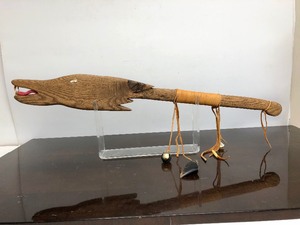 lot 391 image: Native American Handmade Carved Wolf Stick - Signed Whisper Winds