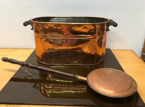 lot 399 image: Old Vintage Polished Copper Boiler & Chestnut Roaster
