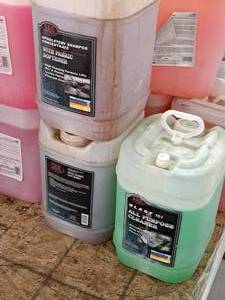 lot 220 image: Dubois Car Products (1) 5-gal Jug All Purpose Cleaner, (2) 5-gal Jugs Upholstery Shampoo with Fabric Softener