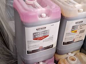 lot 259 image: Lot of (5) Rust-oleum Red Rhino Professional Carnauba Wax Red 6-gallon Plastic Jug