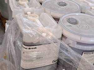 lot 413 image: Lot of (6) Reliable Plus Tunnel Break LemonWhite Drying Agent 5-gallon Plastic Jug