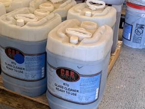 lot 418 image: Lot of (4) C.A.R. Products RTU Ready To Use Glass Cleaner 5-gallon Plastic Jug