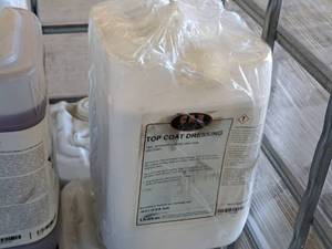 lot 440 image: Lot of (5) C.A.R. Products Top Coat Dressing TireInteriorEngineTrim Dressing 5-gallon Plastic Jug