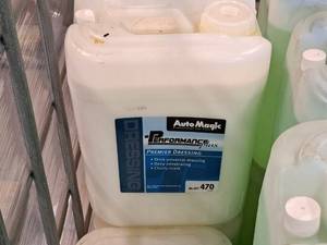 lot 434 image: Lot of (3) Auto Magic Performance Plus Premier Dressing 501470 5-gallon Plastic Jug