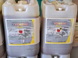 lot 551 image: Lot of (2) DuBois Blendco Systems Red Rhino Color Coat Carnauba Yellow Vehicle Cleaner 151406Y 6-gallon Plastic Jug