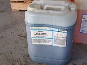 lot 849 image: Lot of (1) Inter Clean Inter Power Acidic Fleet Wash Low pH AcidicSolvent Blend Presoak 4034AC 5-gallon Plastic Jug