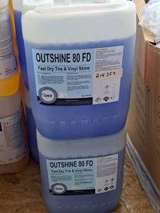 lot 873 image: Lot of (2) Quest Car Care Outshine 80 FD Fast Dry Tire & Vinyl Shine QW-TD25 5-gallon Plastic Jug