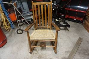 lot 16 image: Ducks Unlimited Themed Wood Wicker Rocking Chair