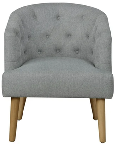 lot 407 image: Better Homes & Gardens Barrel Accent Chair, Gray Linen Fabric Upholstery, Adult- Missing Pieces