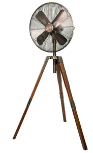 lot 55 image: Better Homes & Gardens New 3 Speed Oscillating 16 in Stand Fan with Wood Tripod Legs