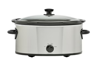 lot 105 image: Mainstays 6 Quart Oval Slow Cooker, Stainless Steel Finish, Glass Lid, Model # MS54100112168S