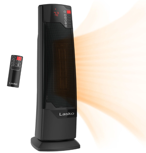 lot 219 image: Lasko 22 1500W Oscillating Ceramic Tower Space Heater with Remote, Black, CT22835