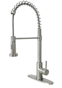 lot 233 image: Better Homes & Gardens Elmont Single-Handle Spring Neck Pull Down Sprayer Kitchen Faucet, Satin Nickel