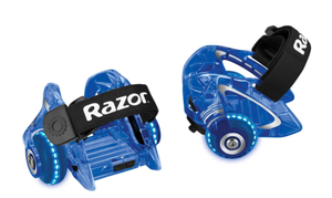 lot 236 image: Razor Jetts DLX Heel Wheels - Blue, Wheeled Skate Shoes with Sparks for Kids Ages 9