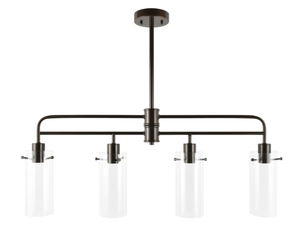 lot 247 image: Better Homes & Gardens 34 Farmhouse 4-Light Island Pendant Light, Bronze Metal Clear Glass Shades