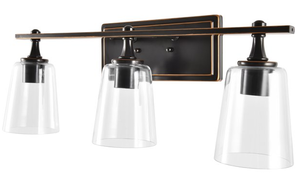 lot 256 image: Better Homes & Gardens 22 Modern 3-Light Bronze Vanity Light, Glass Shades