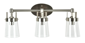 lot 261 image: Better Homes & Gardens 22 Contemporary 3-Head Vanity Light, Satin Nickel Finish Clear Glass Shades