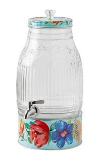 lot 264 image: The Pioneer Woman Delaney 2-Gallon Glass Drink Dispenser with Metal Stand