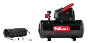 lot 337 image: Hyper Tough 3 Gallon Oil-free Portable Air Compressor with Hose & Inflation Accessory Kit, 100 PSI