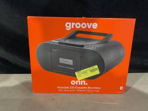 lot 307 image: onn. Portable CDCassette Boombox with Bluetooth Wireless Technology, Black