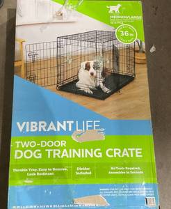 lot 347 image: Vibrant Life Double 36 Door Metal Wire Dog Crate with Leak-Proof Pan and Divider