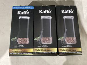 lot 356 image: LOT OF 3 Kaffe Airtight Kitchen Storage Container, Coffee Canister with Airtight Lid