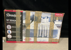 lot 586 image: Queen Size Beautyrest Sensalux 18 Inflatable Air Bed Blow up Mattress with Built-in Pump