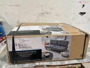 lot 67 image: Mainstays 66 Studio Futon, Gray Linen Upholstery