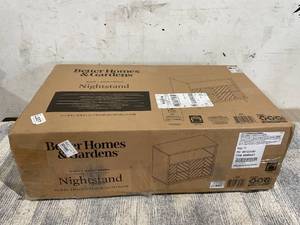 lot 90 image: Better Homes & Gardens Wyatt Geo 2-Drawer Nightstand with USB, Walnut Finish