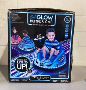 lot 404 image: Blue Glow 6V Bumper Car, Battery Powered Ride on for Children by Flybar, Ages 1.5, 66lbs