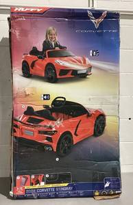 lot 420 image: Corvette Stingray 12 Volt Ride-in Car Toy, for Children Ages 3 Years, Red, by Huffy