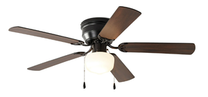 lot 367 image: Mainstays 52 Hugger Indoor Ceiling Fan with Light Kit, Black, 5 Blades, Reverse Airflow
