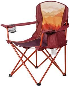 lot 431 image: Ozark Trail Oversized Camp Chair with Cooler, Ombre Mountains Design, Red and Orange