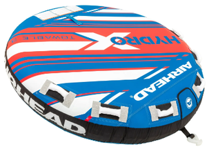 lot 438 image: Airhead Hydro X 3 Person Towable Tube for Boating, Blue, White, & Red