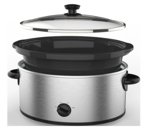 lot 457 image: Mainstays 6 Quart Oval Slow Cooker, Stainless Steel Finish, Glass Lid, Model # MS54100112168S