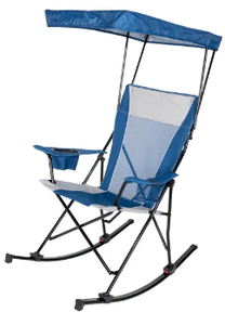 lot 470 image: Ozark Trail Mesh Tension Rocking Camp Chair with Canopy, Blue and Grey, Detachable Rockers, Adult