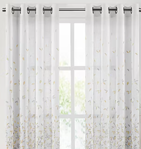 lot 552 image: LOT OF 2 Fieldcrest Arden Floral Flutter Cotton Sheer Grommet Top Single Curtain Panel 50 x 108