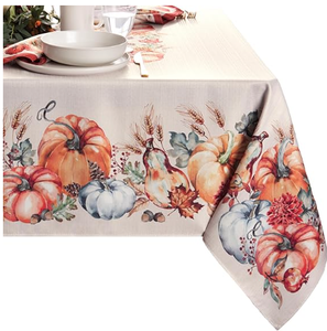 lot 556 image: LOT OF 2 Elrene Home Fashions Botanical Harvest Pumpkin Engineered Wrinkle Resistant Tablecloth, 60X120 Rectangle