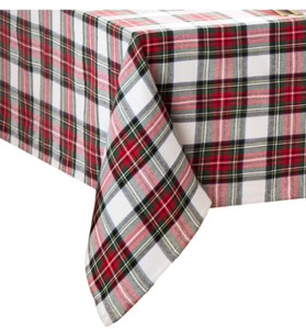 lot 561 image: LOT OF 2 Elrene Home Fashions Christmas Classic Holiday Plaid Cotton Tablecloth, Holiday Table Decor, 52 X 70, Oblong, Multi