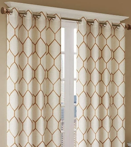 lot 562 image: LOT OF 2 Madison Park Metallic Geo Embroidered Window Panel -50X84
