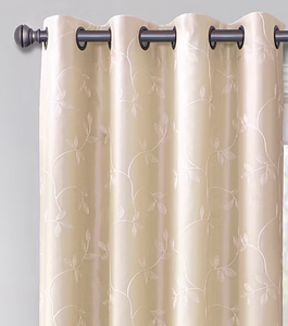 lot 565 image: LOT OF 2 Max Blackout Mystique Embroidered 100% Blackout Grommet Top Single Curtain Panel, Ivory White