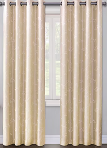 lot 566 image: LOT OF 2 Max Blackout Mystique Embroidered 100% Blackout Grommet Top Single Curtain Panel, Ivory White