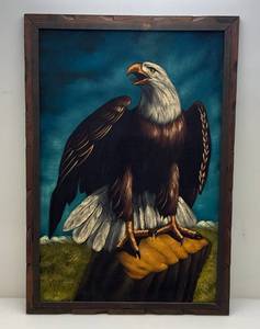 lot 12 image: Framed Velvet Eagle Painting  27 x 39