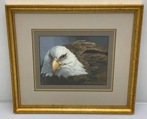 lot 15 image: Framed Behind Glass Signed Mario Fernandez Eagle Print 15 34 x 18 14