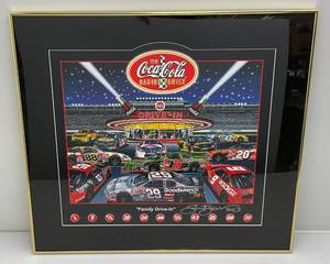 lot 26 image: Framed Behind Glass Sam Bass Signed Poster 2002 Coca-Cola Racing Family 600  24 12 x 27 14