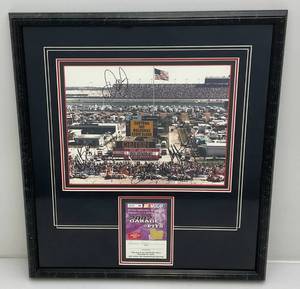 lot 31 image: 2002 Winston Cup Photo Signed By Multipule Drivers With Garage Pit Pass Framed Behind Glass 22 14 x 24 14