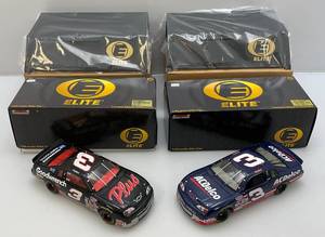 lot 68 image: Two ELITE Dale Earnhardt 124 Scale Limited Edition Die Cast Cars #3 AC Delco & #3 GM Goodwrench (NIB) With Display Base