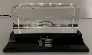 lot 72 image: Dale Earnhardt Light Up 3D Lasered Glass With Base (Works) 7L x 3 14T x 4 58W