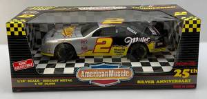lot 82 image: Vintage Ertl Brand  American Muscle 118 Scale Diecast Metal 25th Silver Anniversary (Rusty Wallace) #2 Stock Car (MIB)