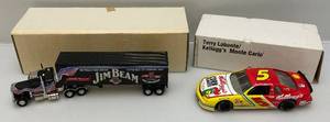 lot 111 image: Jim Beam Matchbox Diecast Semi Truck & Terry Labonte Diecast Kelloggs Monte Carlo (NIB)
